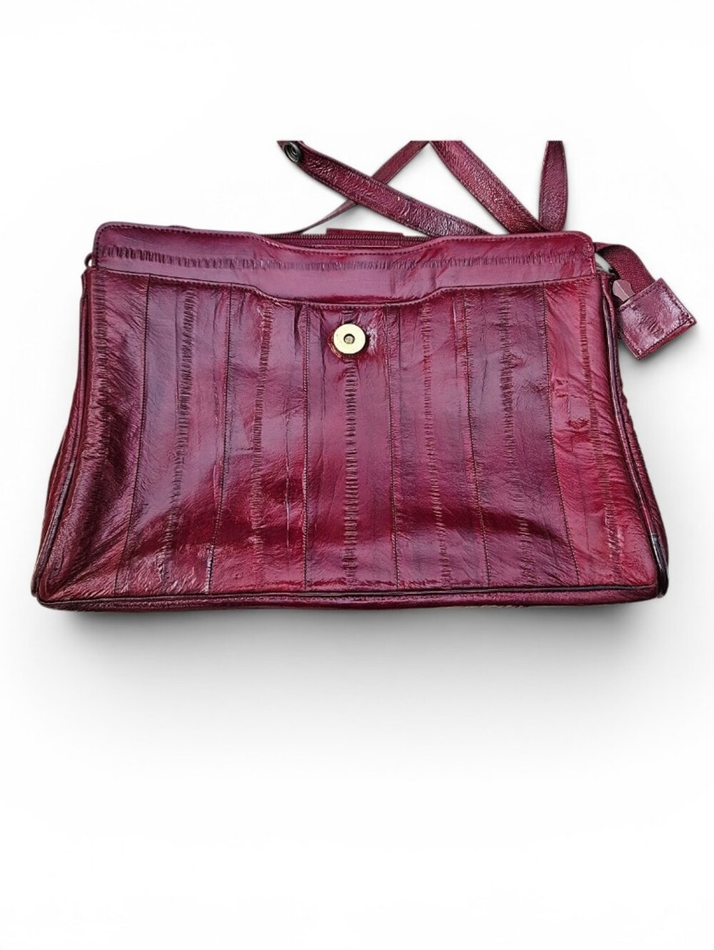 Vintage Genuine Eel Skin Leather Shoulder Bag Clutch Burgundy Oxblood